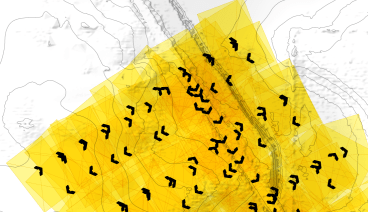 Figure showing overlapping viewing footprints from images from UAS flight.