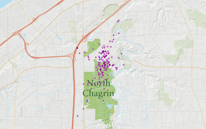 Image of coyote points overlayed on tilestache rendered hillshade map