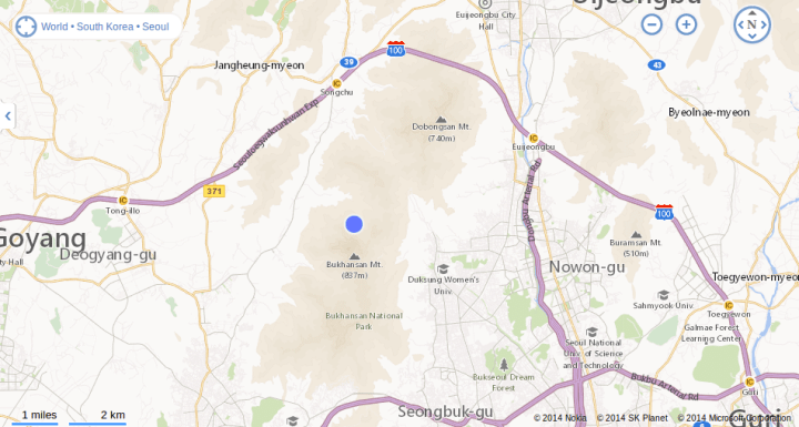 snapshot of bing map of Bukhansan National Park