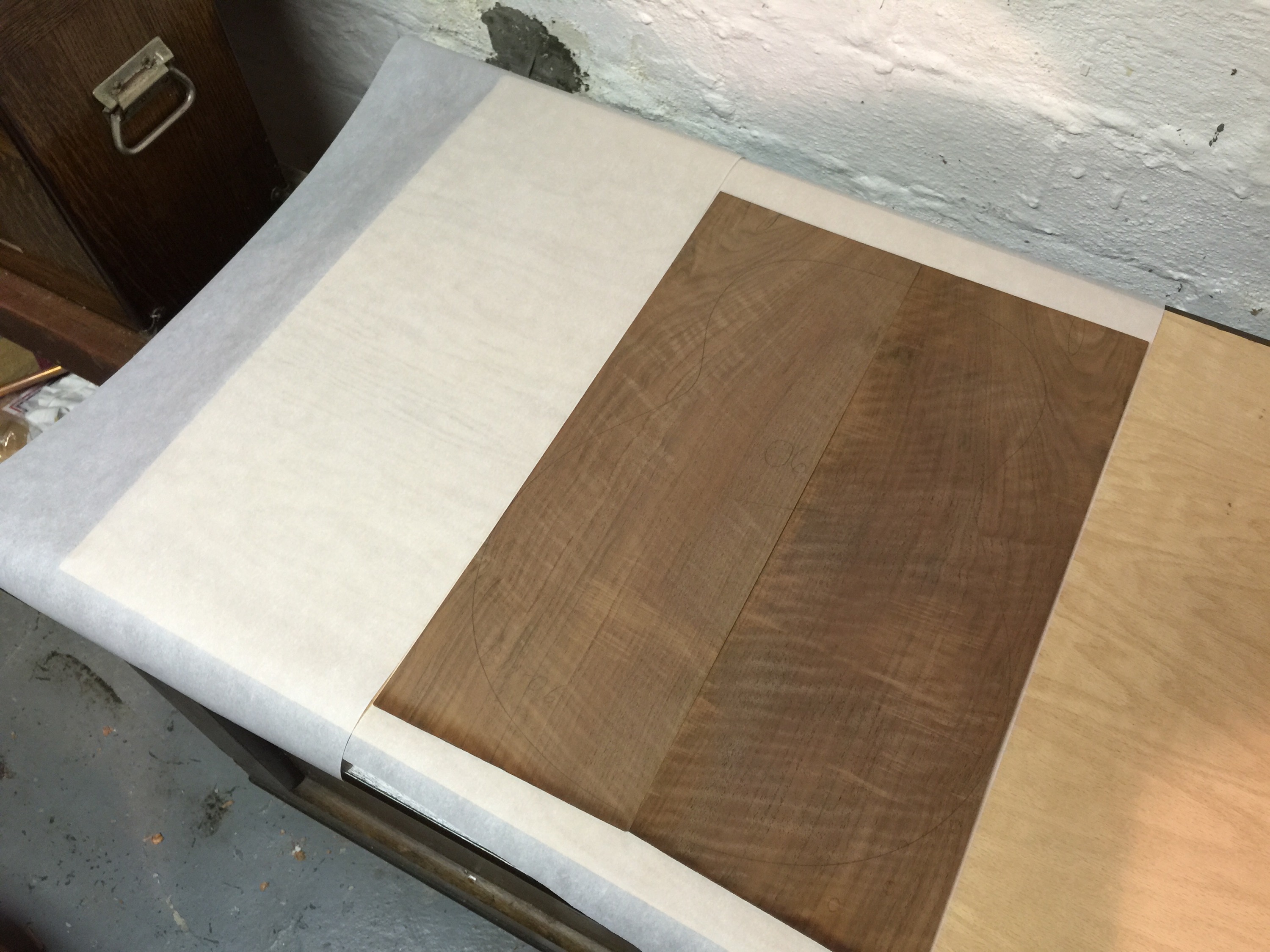 Jointed claro walnut boards reunited.