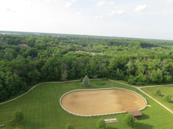 Kite aerial photography image over bridle riding ring.