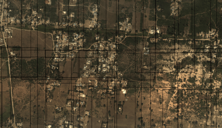 Image of aerials with lines showing boundaries of overlapping independently orthorectified imagery.