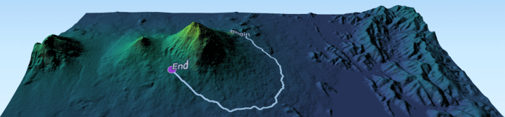 Least-cost path around Volcan Muhabura; or how to avoid volcanos with GRASS GIS in 3D
