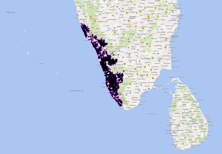 Points across Kerala for clustering