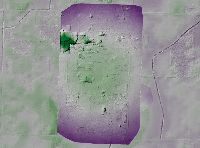 Image showing bulls-eye pattern of lens distortion in digital terrain model with self calibrated approach